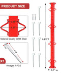 6-Foot Woven Wire Fence Stretcher Bar With 7 Wedges, Heavy-Duty Carbon Steel Fence Stretcher Tool, Red Anti-Corrosion Coating