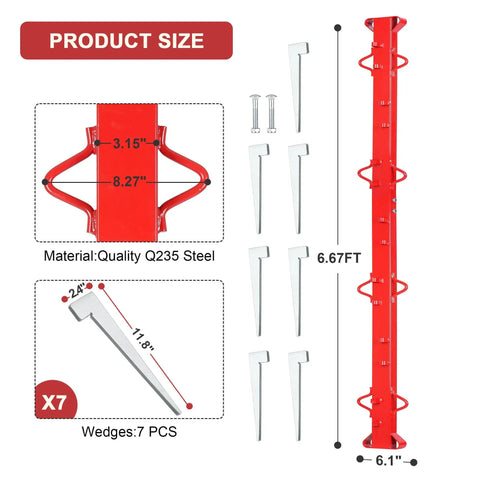 6-Foot Woven Wire Fence Stretcher Bar With 7 Wedges, Heavy-Duty Carbon Steel Fence Stretcher Tool, Red Anti-Corrosion Coating