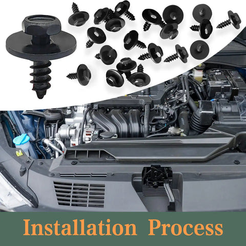 Heavy Duty Hex Head Sems Screws For Bmw Fender Liner And Engine Undercover Replacement Fasteners With Dead Nuts Tight Fitment For 3 Series 5 Series X3 X5 Auto Body Panels Twenty Piece Smooth Operator Kit shown in installation process with engine cover.