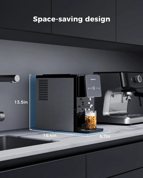 Countertop Nugget Ice Maker With Touchless Dispenser 40 Lbs Daily Output Portable Beverage Chiller on kitchen counter.