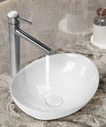 Bathroom Vessel Sink Set 15x12 Inch Oval Ceramic Vessel Sink Basin With Pop Up Drain Faucet Modern Egg Shape Above Counter Vanity Bowl Glossy White Easy To Install