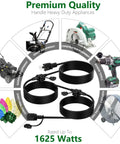 Outdoor Extension Cord 25 Ft With Three Evenly Spaced Outlets, suitable for various equipment, rated up to 1625 watts.