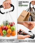 Heavy Duty Stroller Hooks 2 Pack Carabiner Clips for hanging multiple bags hands-free on the go, holding grocery bags and purses