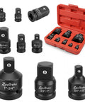 8 Piece Socket Adapter And Reducer Set For One Quarter, Three Eighths, One Half, Three Quarters And One Inch Drive Sizes in case