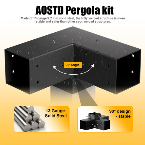 Heavy Duty 4x4 Pergola Bracket Kit For DIY Projects, 90° angle 3 Way And 4 Way Corner Brackets, Weatherproof 13 Gauge Steel