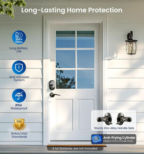 Keyless Entry Door Lock With 2 Lever Handles Electronic Keypad Deadbolt Auto Lock Backlit For Easy Installation