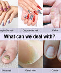 Image showing types of nails and skin issues including acrylic, dip powder, callus, thick nail, dead skin, and cuticle.