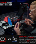Person using Dual Speed 1 Inch By 42 Inch Belt Disc Sander Combo With Large Work Table Direct Drive Brushless Motor