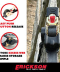 No Nonsense Retractable Ratcheting Tie Down Straps 2 Pack Black 1 In X 6 Ft With Vinyl Coated Hooks featuring push button release.