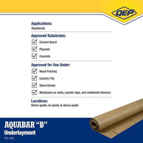 Tile Underlayment Roll For Interior Floors And Walls 500 Sq Ft Brown Ideal Underlayment For Ceramic Porcelain Stone Over Cement Board Plywood Or Concrete image showing approved applications and substrates for use.