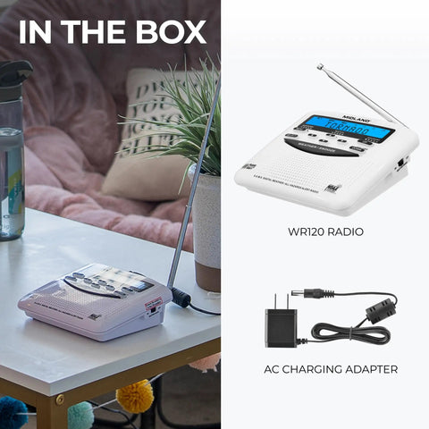 WR120B NOAA Emergency Weather Alert Radio With Localized Programming, Trilingual Display, AC charging adapter included