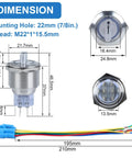 Dimensions of 22mm Latching DPDT Rotary Selector Switch With 3 Positions 2NO 2NC Waterproof Metal Housing