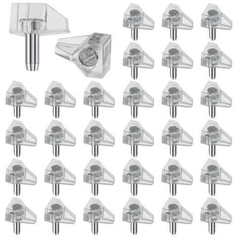 Heavy Duty Clear Shelf Pin Pegs 3mm With Solid Zinc Steel Core 30 Pack Adjustable Cabinet Support Brackets Quick Swap Home Organization Fix No Sweat Setup displayed in a grid layout.
