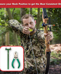 Archer using recurve bow with Must Have Archery Bow String Nocking Points Set with T Square Ruler and Nock Pliers, 6 Brass Nocks