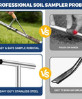 36 Inch Stainless Steel Soil Sampler Probe With T Handle For Precise Core Sampling In Lawn Garden And Farm Settings Heavy Duty Tool For Soil Testing And Analysis showing easy sample removal and durability comparison.