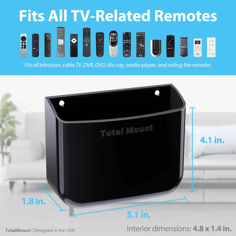 No Drill Wall Mount Remote Holder For Two To Three Remotes, Easy Adhesive Install, Keeps Remotes Organized And Ready, Black Finish, USA Designed, Durable, No Tools Needed, Perfect For Living Rooms
