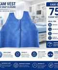 American Heavy Duty Nonwoven Exam Vests Featuring No Sweat Snap Closure 31X24 Inches Blue White Medical Cape Bulk Case Of 75 Clinic Ready Hard Working Nurse Gear displayed in clinical setting.