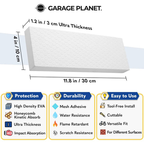 WP01 Garage Wall Protector For Cars And SUVs No Tools Needed Door Guard Shield Heavy Duty EVA Foam With Fiberglass Backing White 2 Pack
