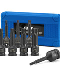 Torx Bit Socket Set One Half Inch Drive Eight Piece Cr-Mo Steel Impact Sockets T30 Through T80 With Carry Case