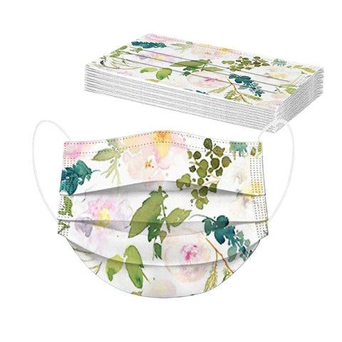Floral Print Disposable Face Masks For Glasses Wearers 3 Ply Breathable Anti Fog Face Cover With Adjustable Nose Wire