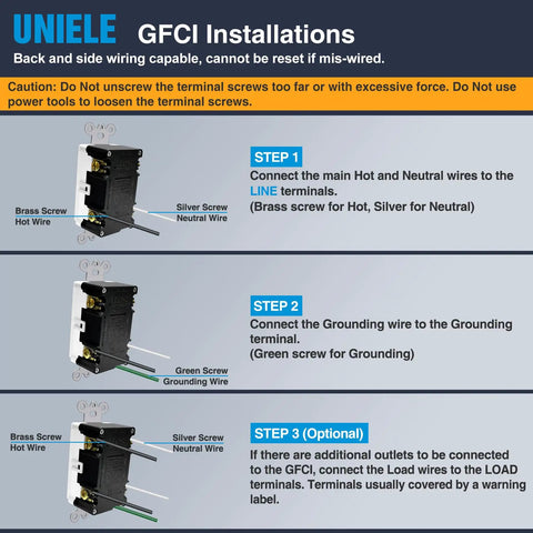 10 Pack Non Tamper Resistant 15 Amp GFCI Outlet With LED Indicator White 125V 1875W installation steps.