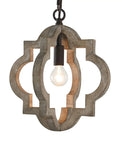 Farmhouse Wood Pendant Light for Kitchen Island with Adjustable Chain 1 Light Rustic Hanging Fixture close-up view