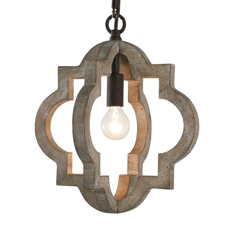 Farmhouse Wood Pendant Light for Kitchen Island with Adjustable Chain 1 Light Rustic Hanging Fixture close-up view