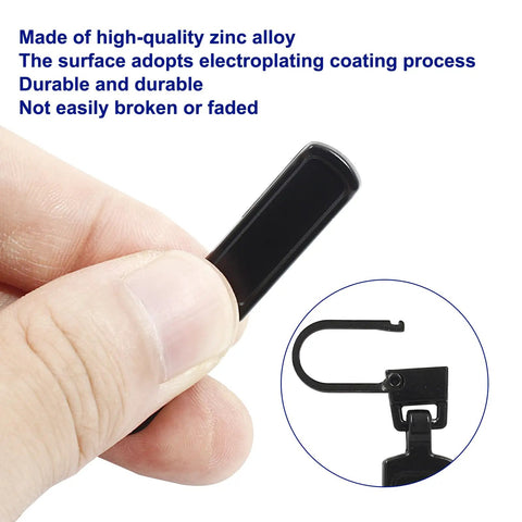 Close-up of a zinc alloy zipper pull from Six Pack Zipper Pull Replacement Kit Universal Zipper Tags Cord Pulls For Purses Jackets Backpacks Boots Coats Suitcases Jeans Dresses Zipper Slider Handle Mend Kit Black.