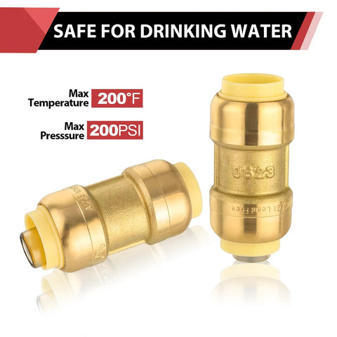 Pack Of 10 3/4 Inch Push Fit Straight Couplings For Pex CPVC Copper Fittings With Disconnect Clip Quick Install Lead Free DZR Brass