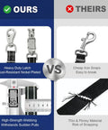 Comparison between Heavy Duty Reflective Cross Ties For Horses With Panic Snap and inferior products showing snap and webbing differences