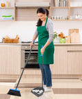 Woman using Long Handle Broom And Dustpan Set For Indoor Outdoor Cleaning Upright Stand Dustpan Adjustable Height in kitchen