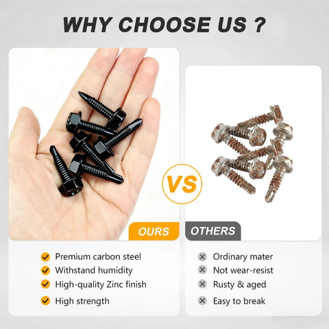 Quarter Inch Hex Washer Head Self Drilling Screws 25 Pcs Industrial Grade 8 8 Heat Treated Carbon Steel Zinc Plated Self Tapping Fasteners versus others comparison