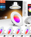 Smart LED Can Lights 5 To 6 Inch, WiFi Recessed RGB Color Changing Downlights, 13W 1100LM, Retrofit Baffle Trim, pack of 4