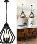 Dope Black Pendant Light For Kitchen Island With Adjustable Hanging Height, open diamond frame in kitchen setting