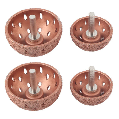 Two Pack Tire Buffer Wheel Set with Tungsten Alloy Bowl Type Grinding Heads, 6mm Shank, includes 55x25mm and 42x20mm sizes
