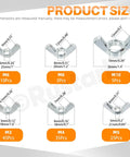 Top Notch 125PC Carbon Steel White Zinc Butterfly Wing Nuts Assortment Kit With Six Metric Sizes M3 Through M10 size comparison chart