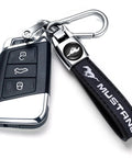 Top Shelf Genuine Leather Car Keychain With Mirror Polish Zinc Alloy Hook Fresh Daily Grind Accessory For Ford Mustang Owners sleek black auto key ring with car key fob.