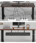 Before and after view of a desk with cables organized using an Expandable Under Desk Cable Management Tray Clamp-On For Home Office And Standing Desk.