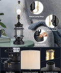 Farmhouse Table Lamps Set of 2, 3 Way Dimmable Touch Lamps With USB Port And Rotary Switch showing lamp features on table
