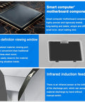 Close-up of smart computer motherboard components with high-definition viewing window and infrared induction features
