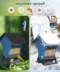 Squirrel Proof Bird Feeder For Outdoors, 5 Pound Metal Hanging Feeder With Two Ports For Cardinals And Chickadees, shown in blue for all-weather use.