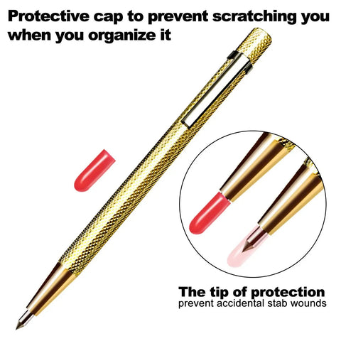 Heavy Duty Tungsten Carbide Tip Scribe Pen For Metal Etching And Engraving On Stainless Steel, Ceramics, Glass, Gold Welds And Metal Sheets, Pro Grade Engraver Scriber Tools, 6 Pack with protective cap