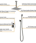 Heavy Duty Brushed Nickel Wall Mount Shower Combo Features A Square Ten Inch Ceiling Rain System And Handheld Spray Unit Crafted From Solid Brass For Knockout Water Pressure On Your Daily Grind, showing solid brass construction and shower components.