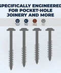 Diagram of stainless steel pocket hole screws one and a half inch coarse thread maxi loc head outdoor use