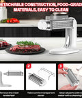 Must-Have Manual Meat Tenderizer Tool With Stainless Steel Gear on kitchen counter with fresh steaks, showing cleaning steps