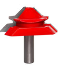 Two And Three Quarter Inch Lock Miter Bit With One Half Inch Shank Pro Grade For 45 Degree Interlocking Joints, red cutter close-up