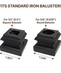 Swivel Baluster Connector For Half Inch Square Balusters, Adjustable Aluminum Structural Mount With Screws, Fits Hollow Iron Balusters, Staircase Railing Hardware, Set Of 10, Compatible With Half Inch Square And Five Eighth Inch Round Balusters - connectors shown for 1/2 inch square and 5/8 inch round balusters