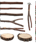 Top Notch Nine Piece Apple Wood Bird Perch Bundle With Heavy Duty Rope Ladder And Raw Bark Platform For Parrot Cage Must Haves natural branches and platforms for small parrots