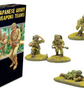 Ready To Paint 28mm World War II Japanese Army Weapons Team Miniatures Pack with unpainted figures and box
