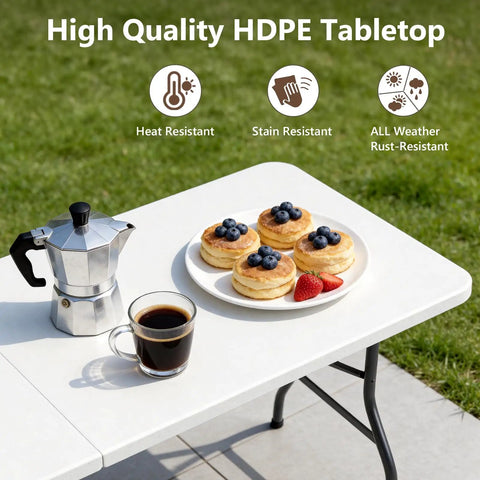 2 Pack 6 Ft Folding Plastic Tables Heavy Duty Portable Fold In Half Utility Tables With Carrying Handles For Party Camping